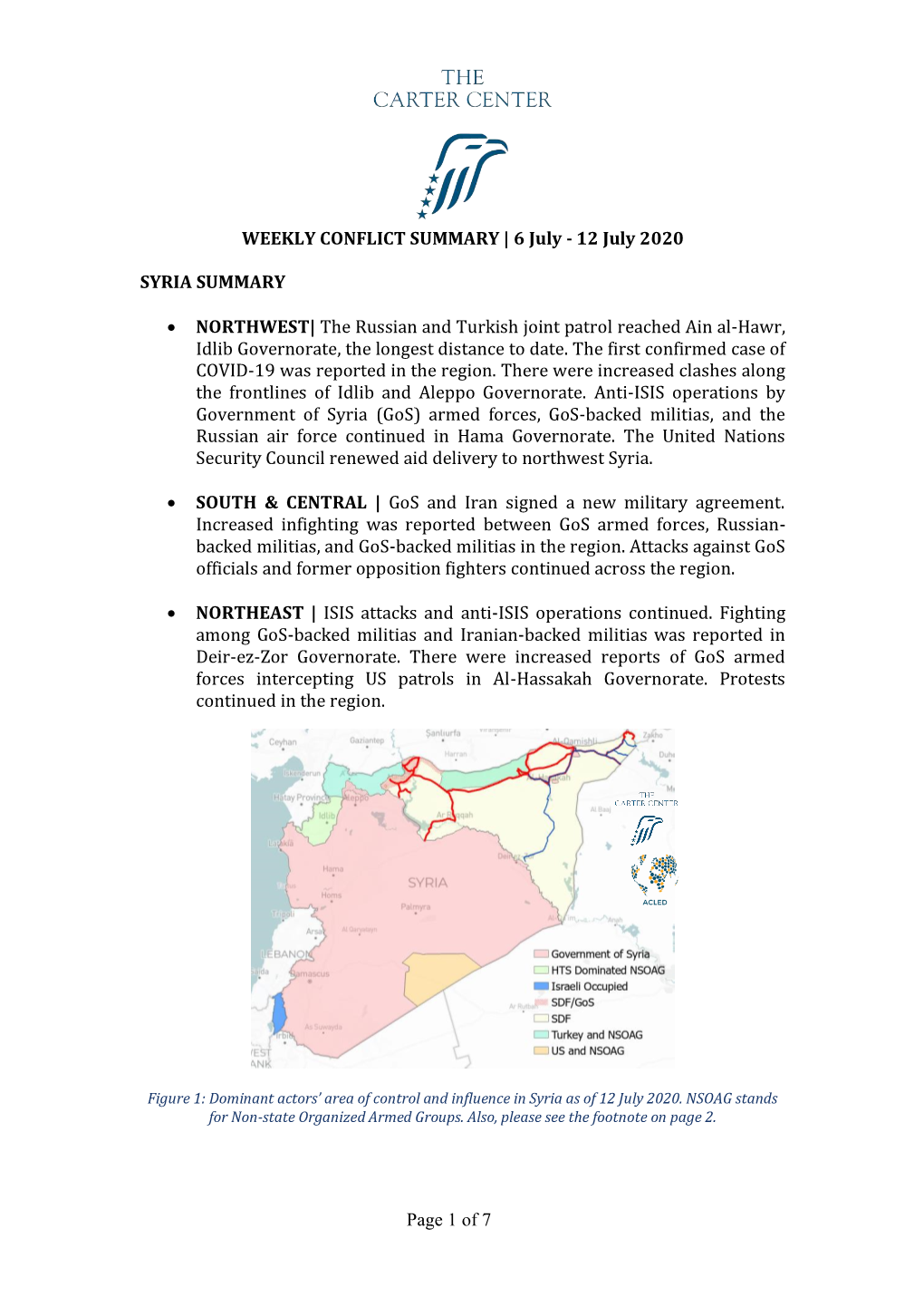 WEEKLY CONFLICT SUMMARY | 6 July - 12 July 2020