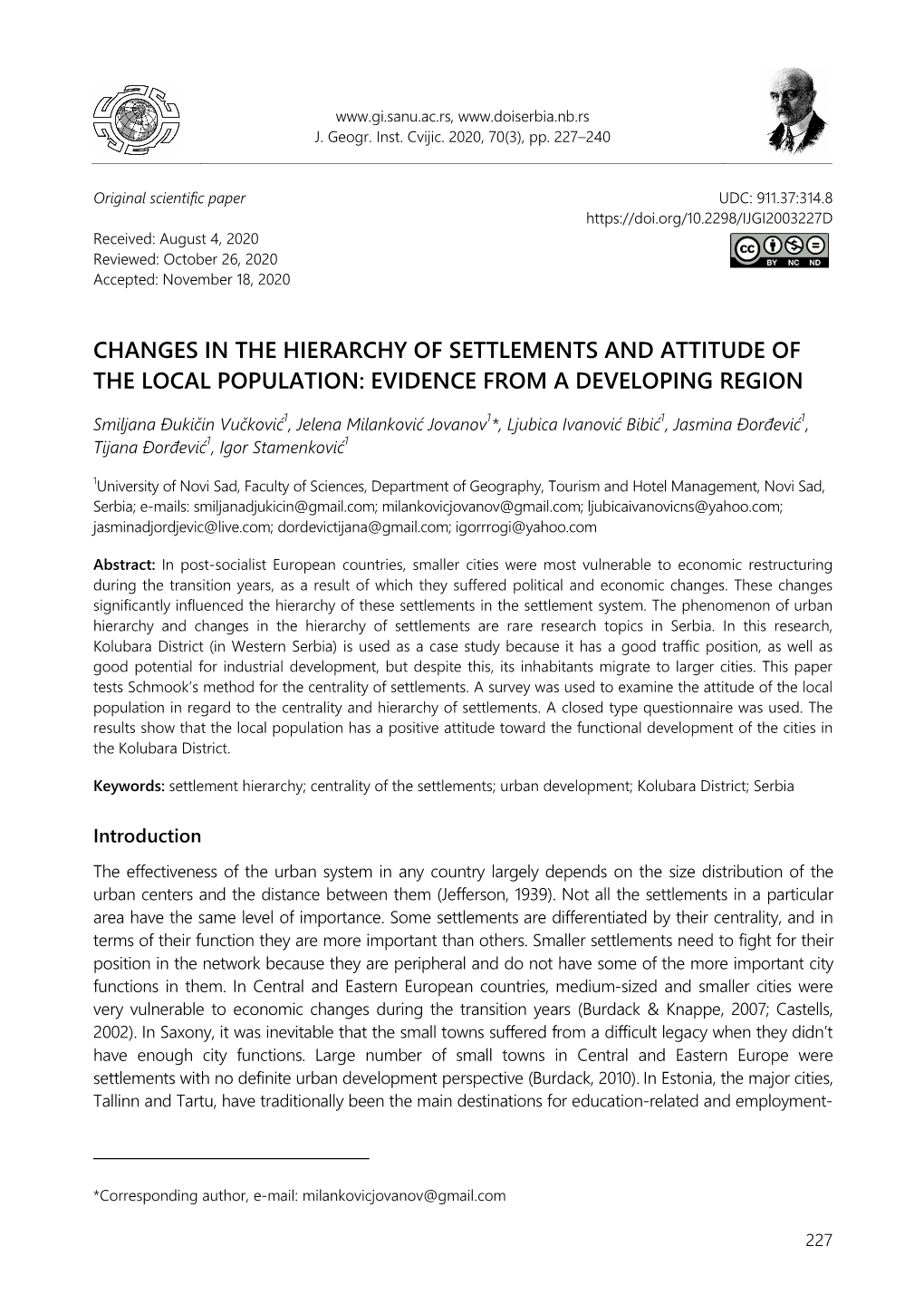 Changes in the Hierarchy of Settlements and Attitude of the Local Population: Evidence from a Developing Region