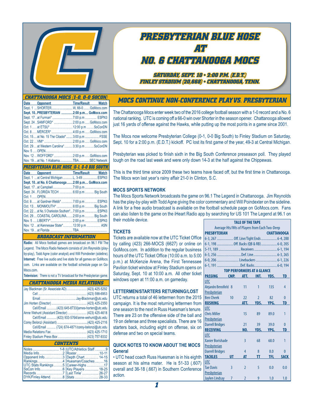 Presbyterian Blue Hose at No. 6 Chattanooga Mocs