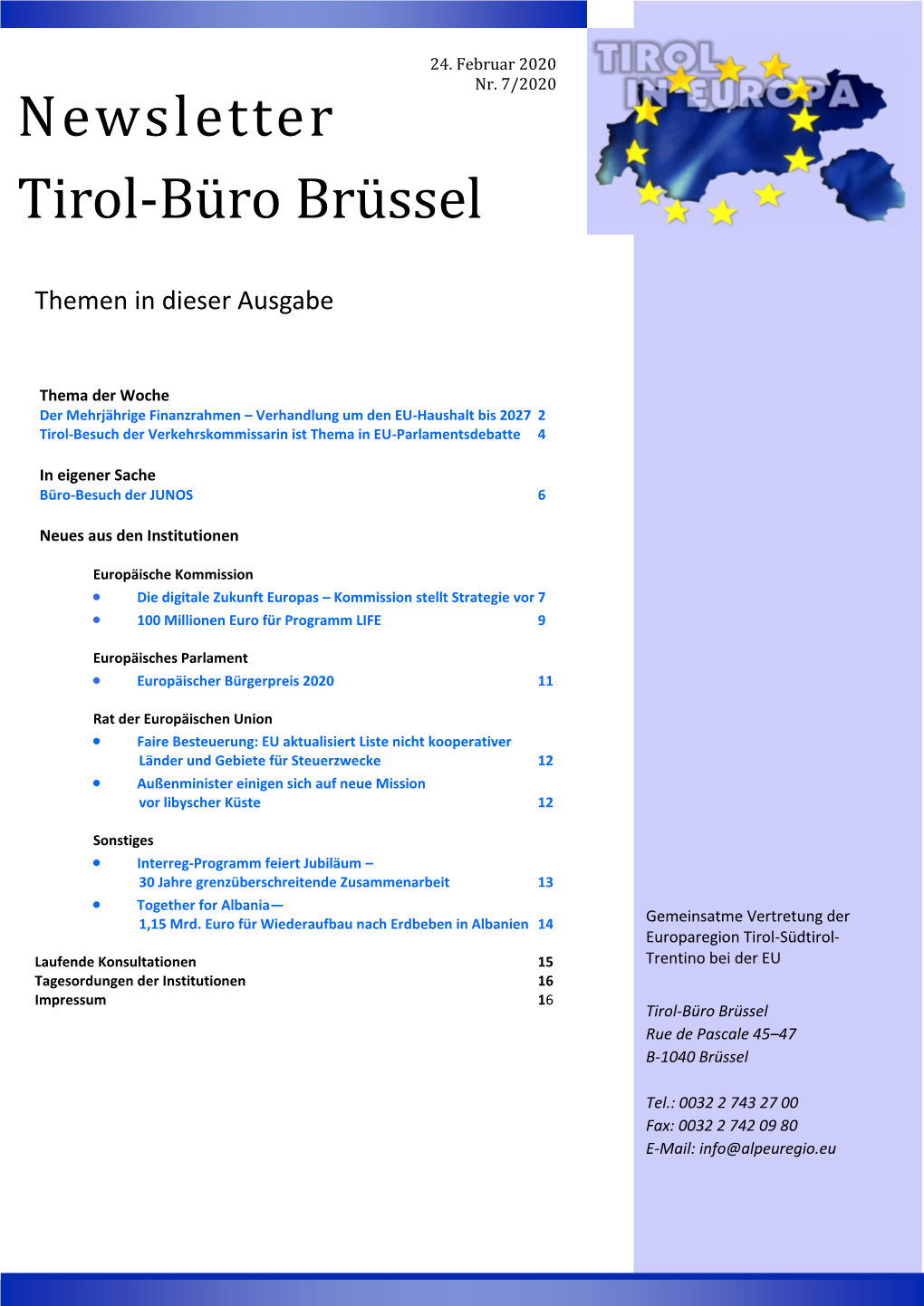 Newsletter Tirol-Büro Brüssel