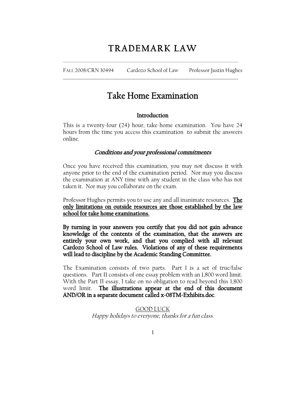 2008 Fall Trademark Law Exam