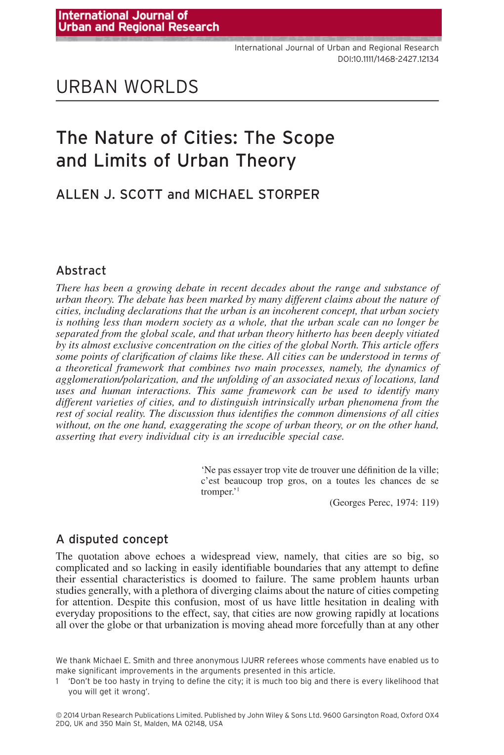 The Nature of Cities: the Scope and Limits of Urban Theory