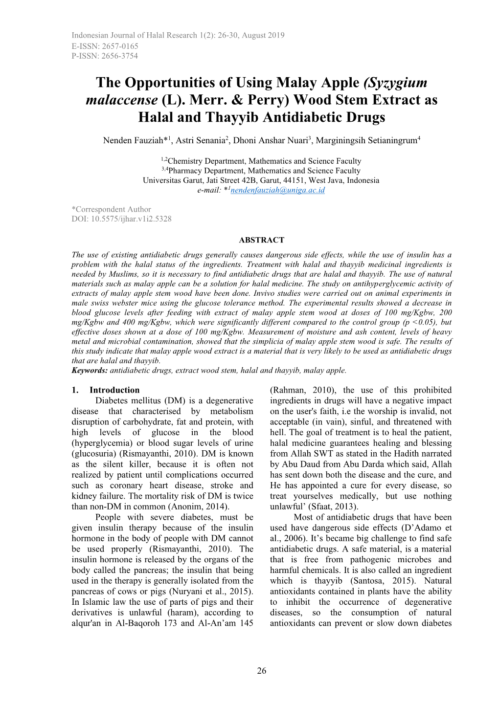 The Opportunities of Using Malay Apple (Syzygium Malaccense (L)