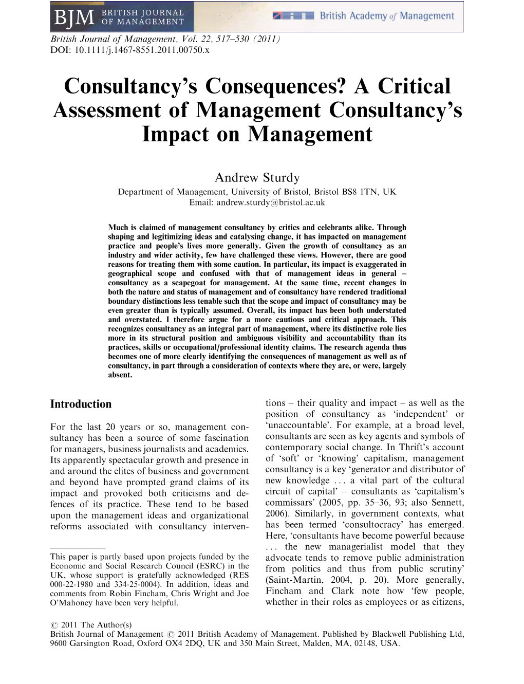 A Critical Assessment of Management Consultancy's Impact on Management