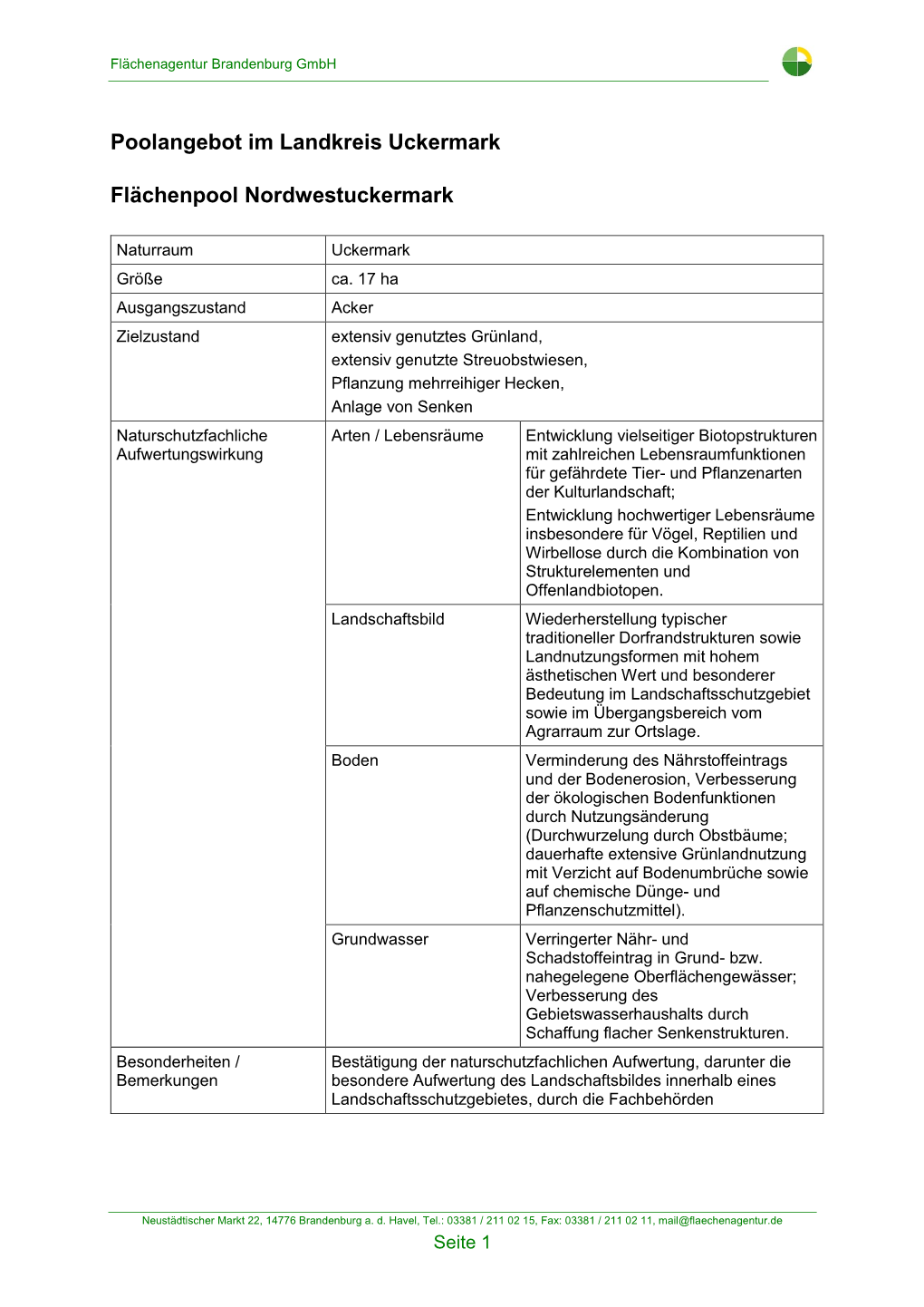 Poolangebot Im Landkreis Uckermark Flächenpool Nordwestuckermark