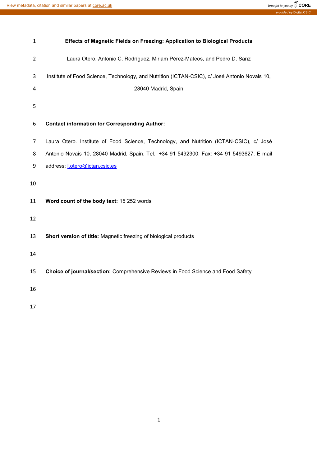 Effects of Magnetic Fields on Freezing: Application to Biological Products