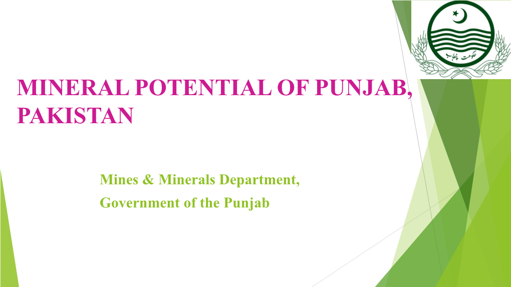 Investment Opportunities of Mining Sector in Punjab, Pakistan AGENDA