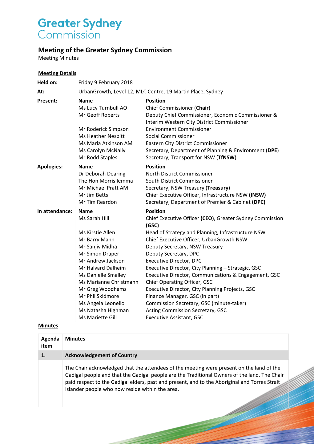 Meeting of the Greater Sydney Commission Meeting Minutes