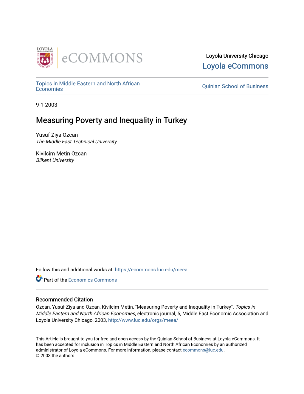 Measuring Poverty and Inequality in Turkey