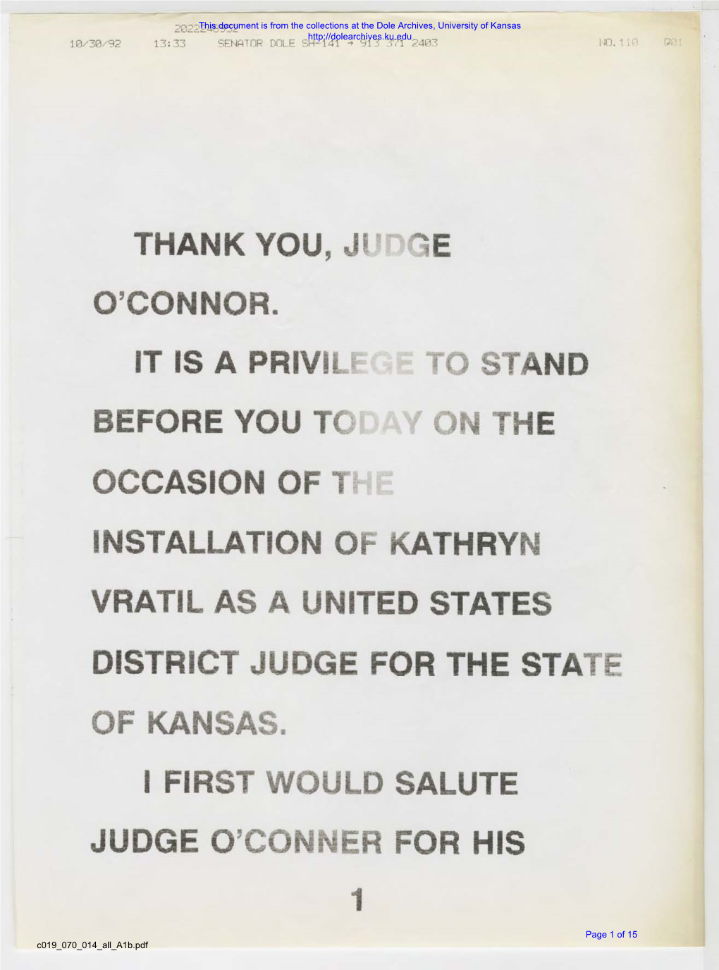 Kathryn H. Vratil 1928-Appointedjanuary 26-23 F.2D 1979-0Ath of Office, November 16