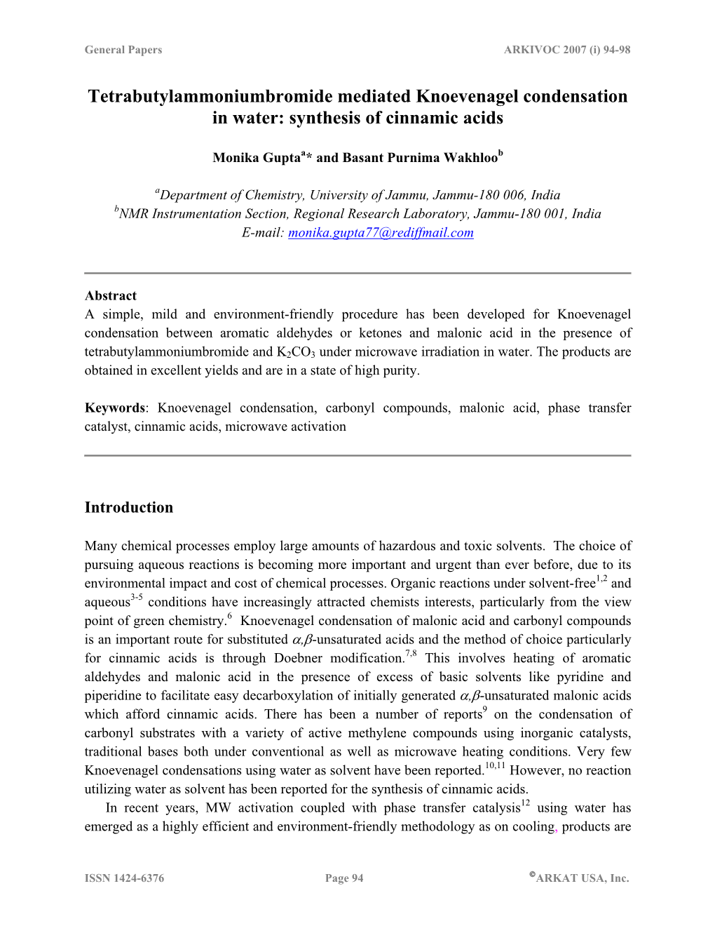 Synthesis of Cinnamic Acids