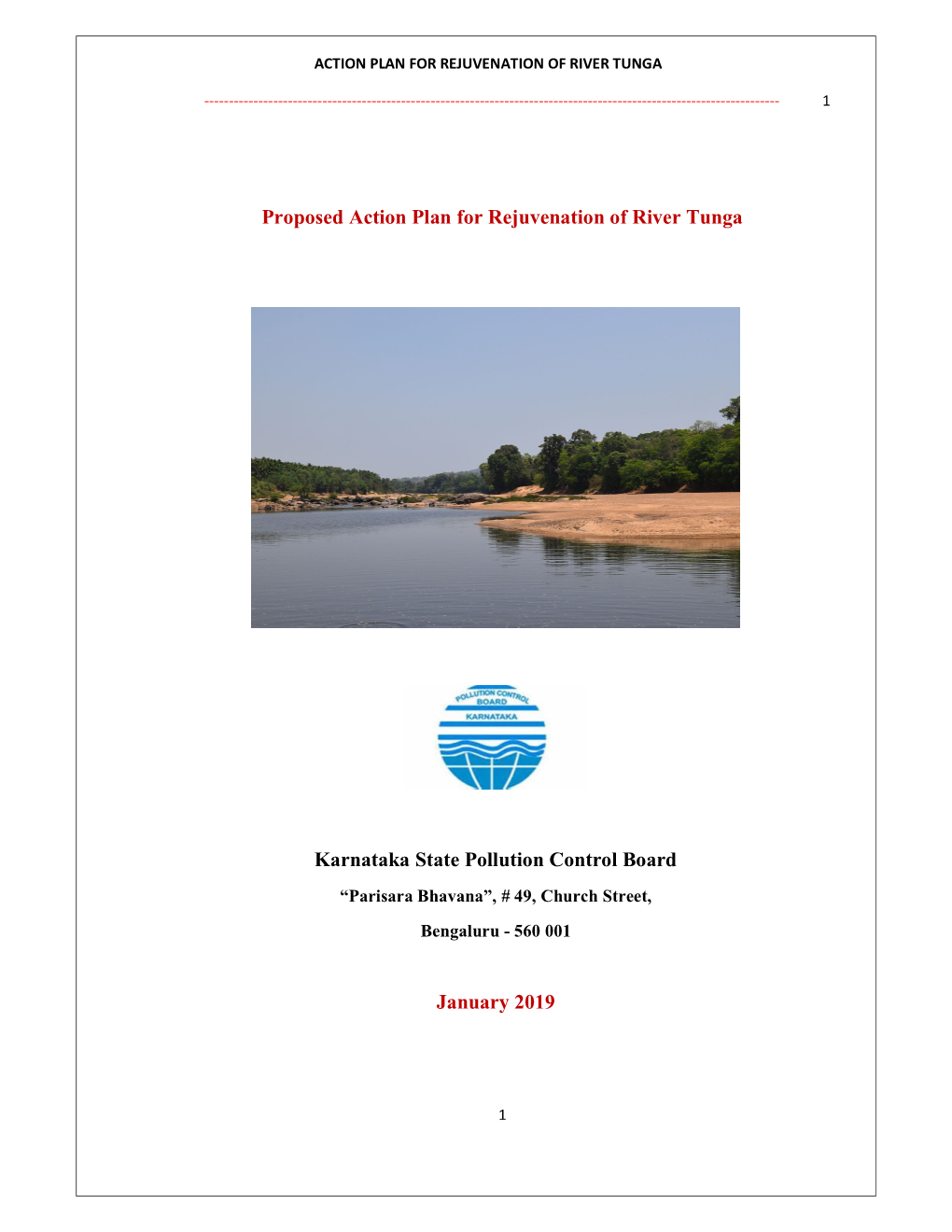 Proposed Action Plan for Rejuvenation of River Tunga Karnataka State Pollution Control Board January 2019