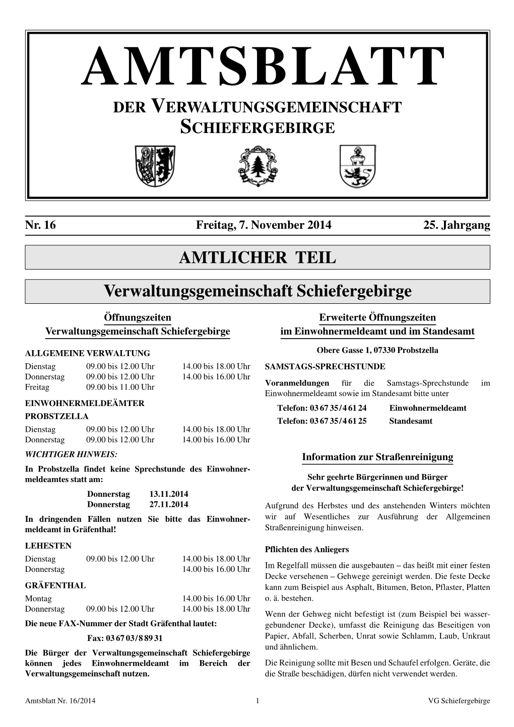 Amtsblatt Der Verwaltungsgemeinschaft Schiefergebirge