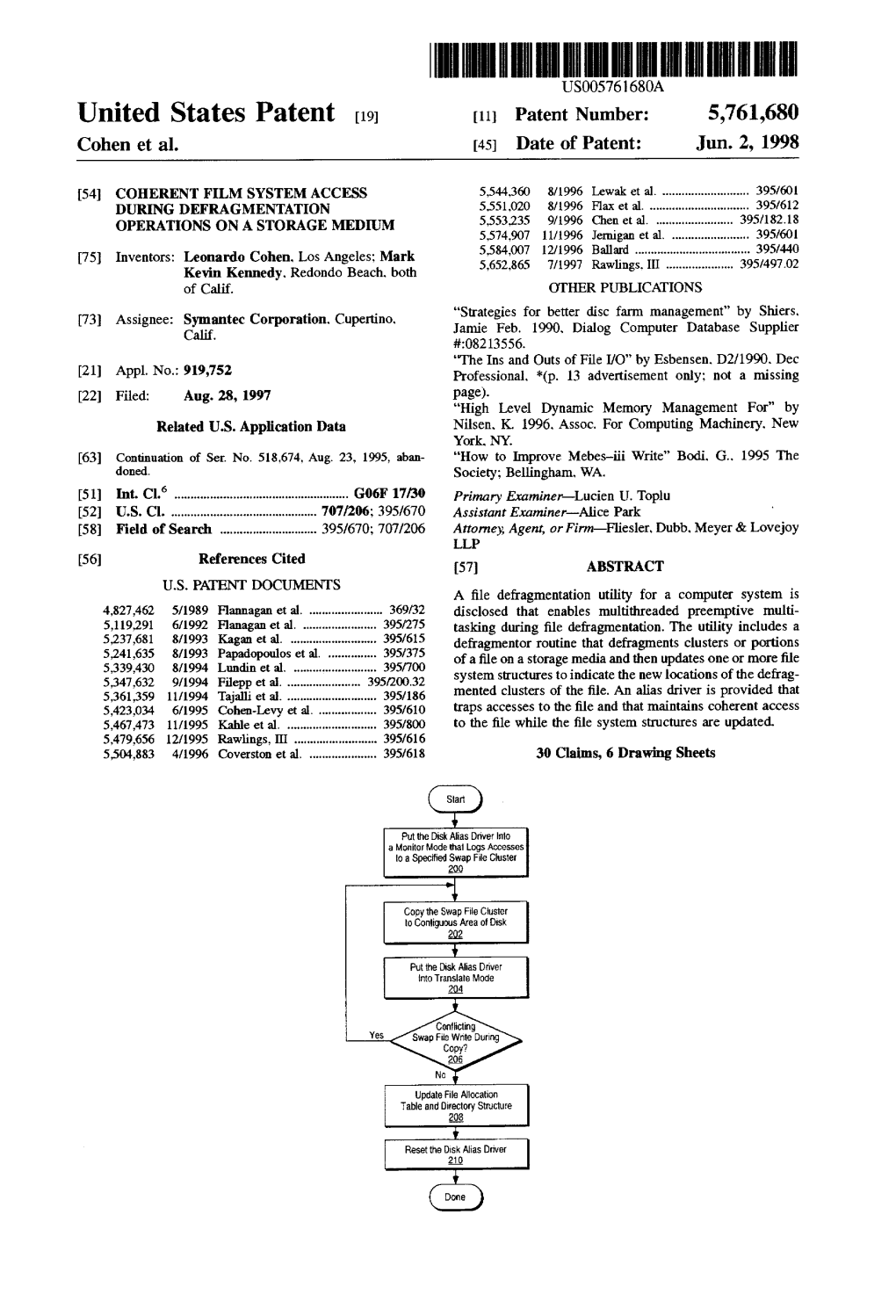 United States Patent (19) 11 Patent Number: 5,761,680 Cohen Et Al