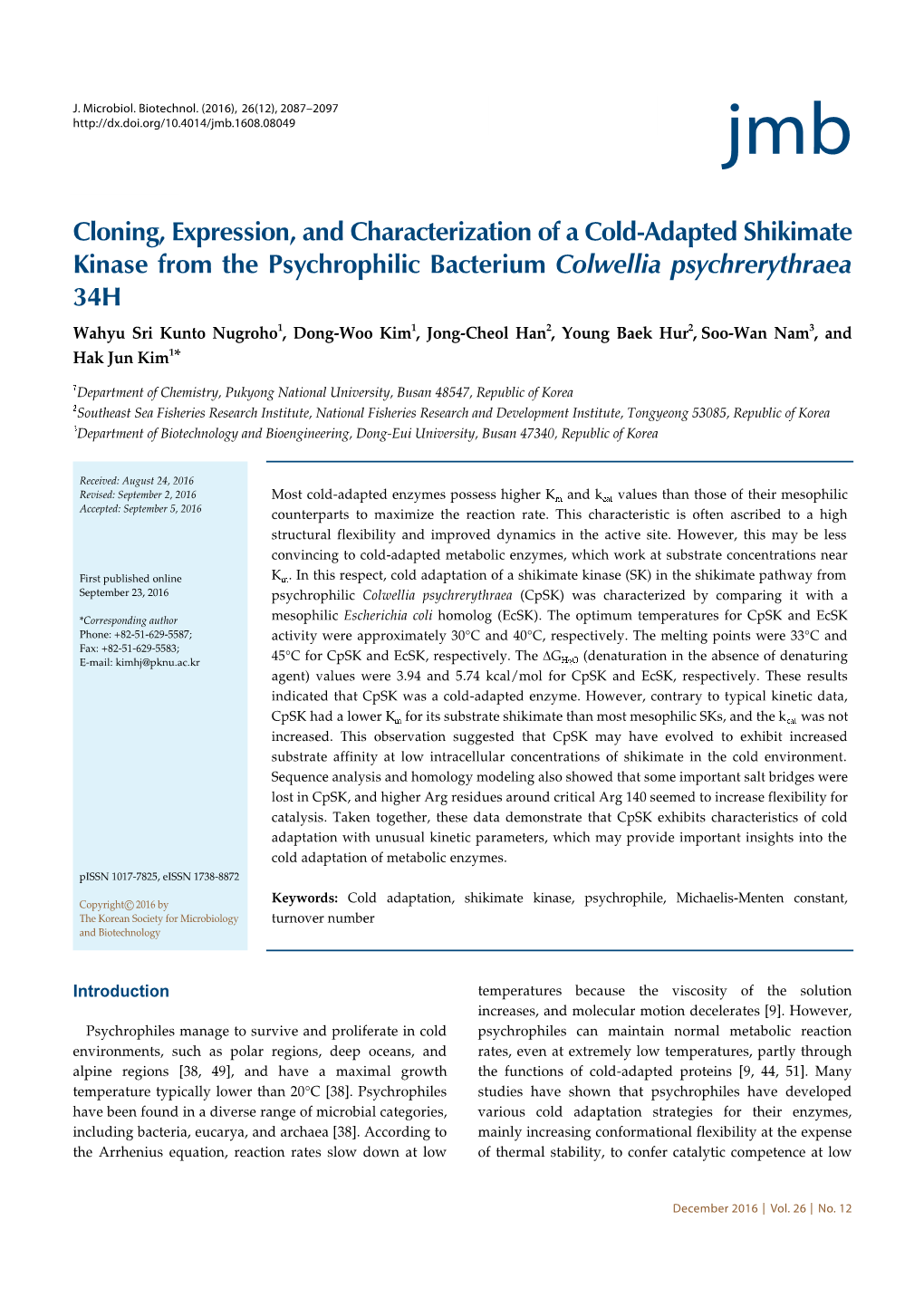 Cloning, Expression, and Characterization of a Cold-Adapted