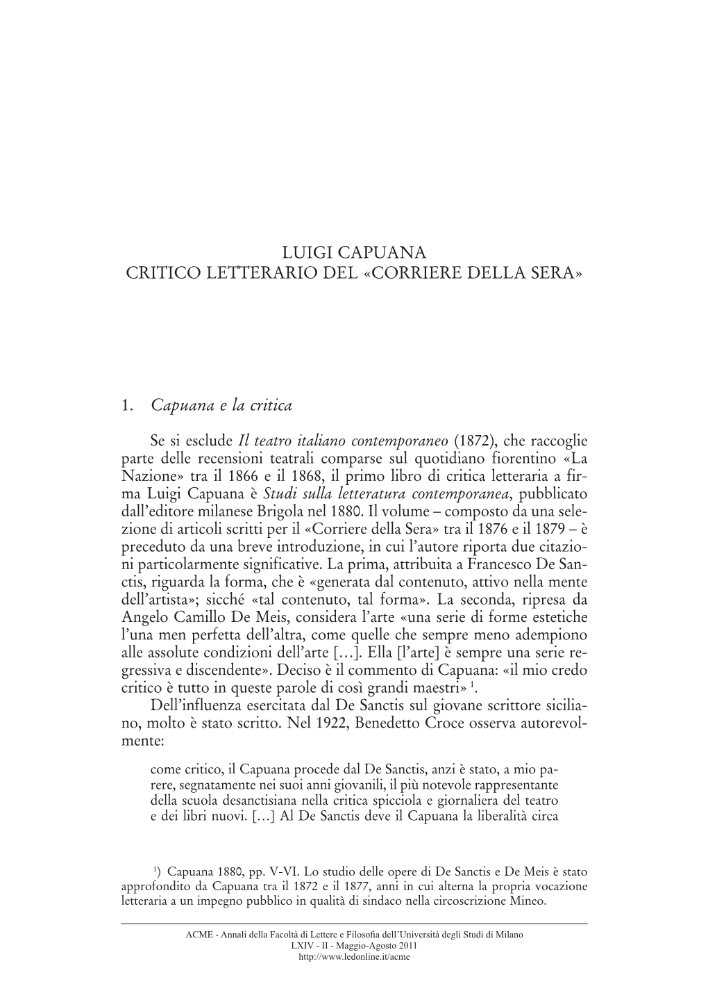 Luigi Capuana Critico Letterario Del «Corriere Della Sera»