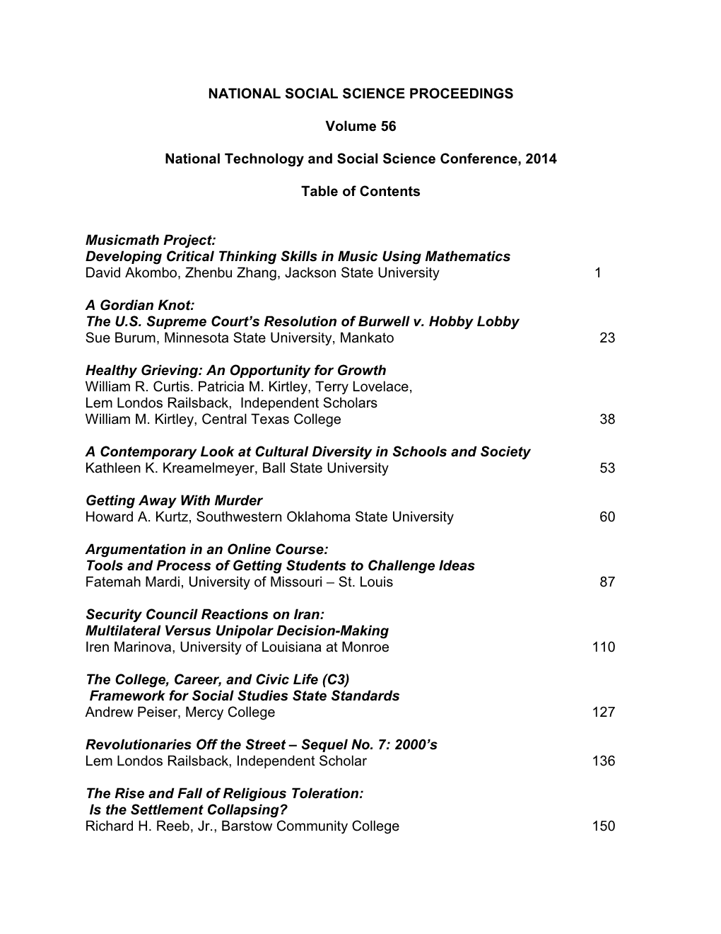NSSA Proceedings 2014 San