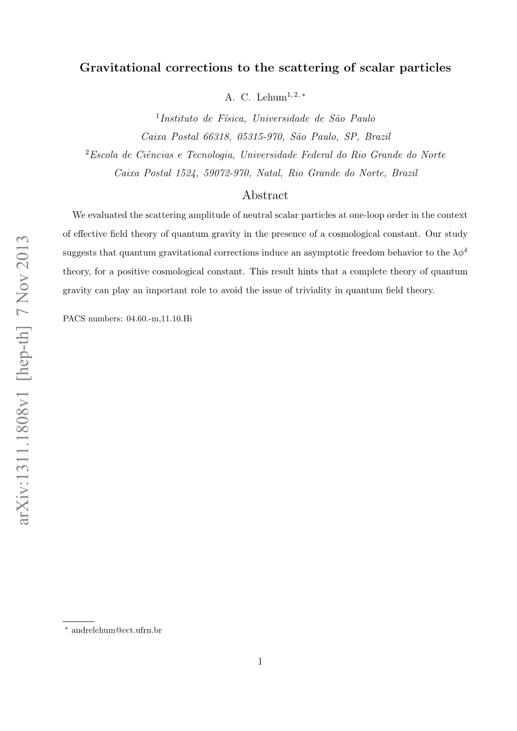 Gravitational Corrections to the Scattering of Scalar Particles