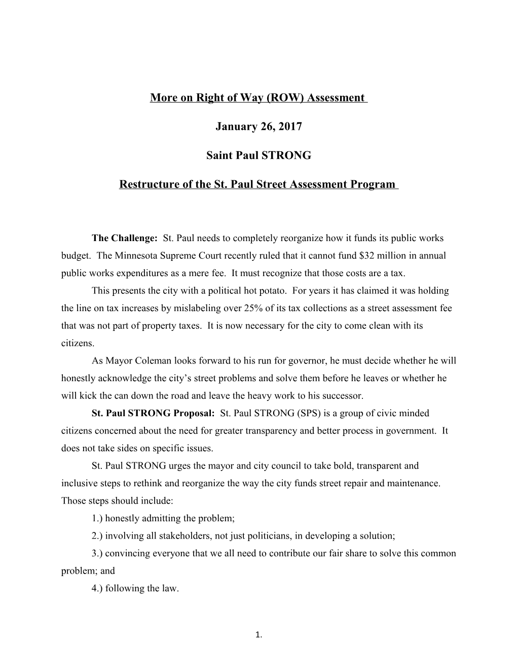 More on Right of Way (ROW) Assessment