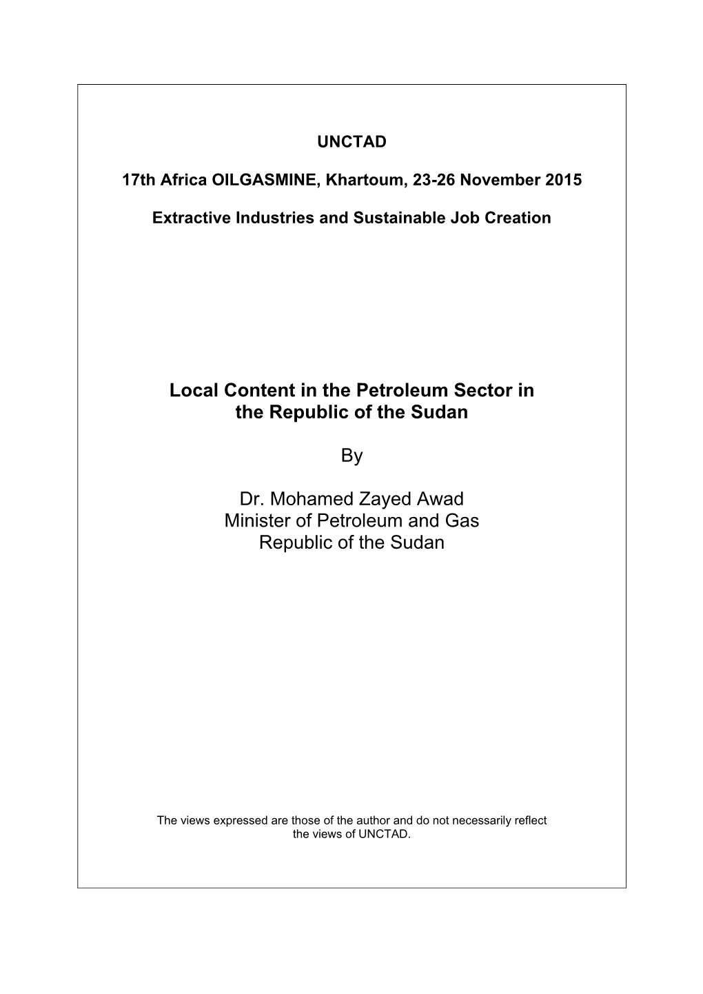Local Content in the Petroleum Sector in the Republic of the Sudan