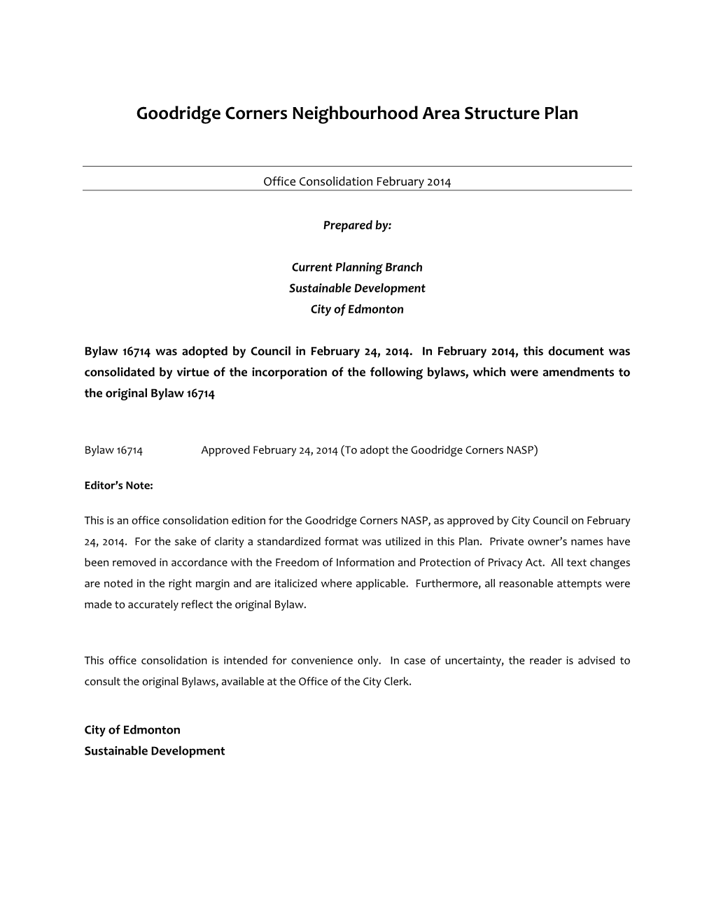 Goodridge Corners Neighbourhood Area Structure Plan