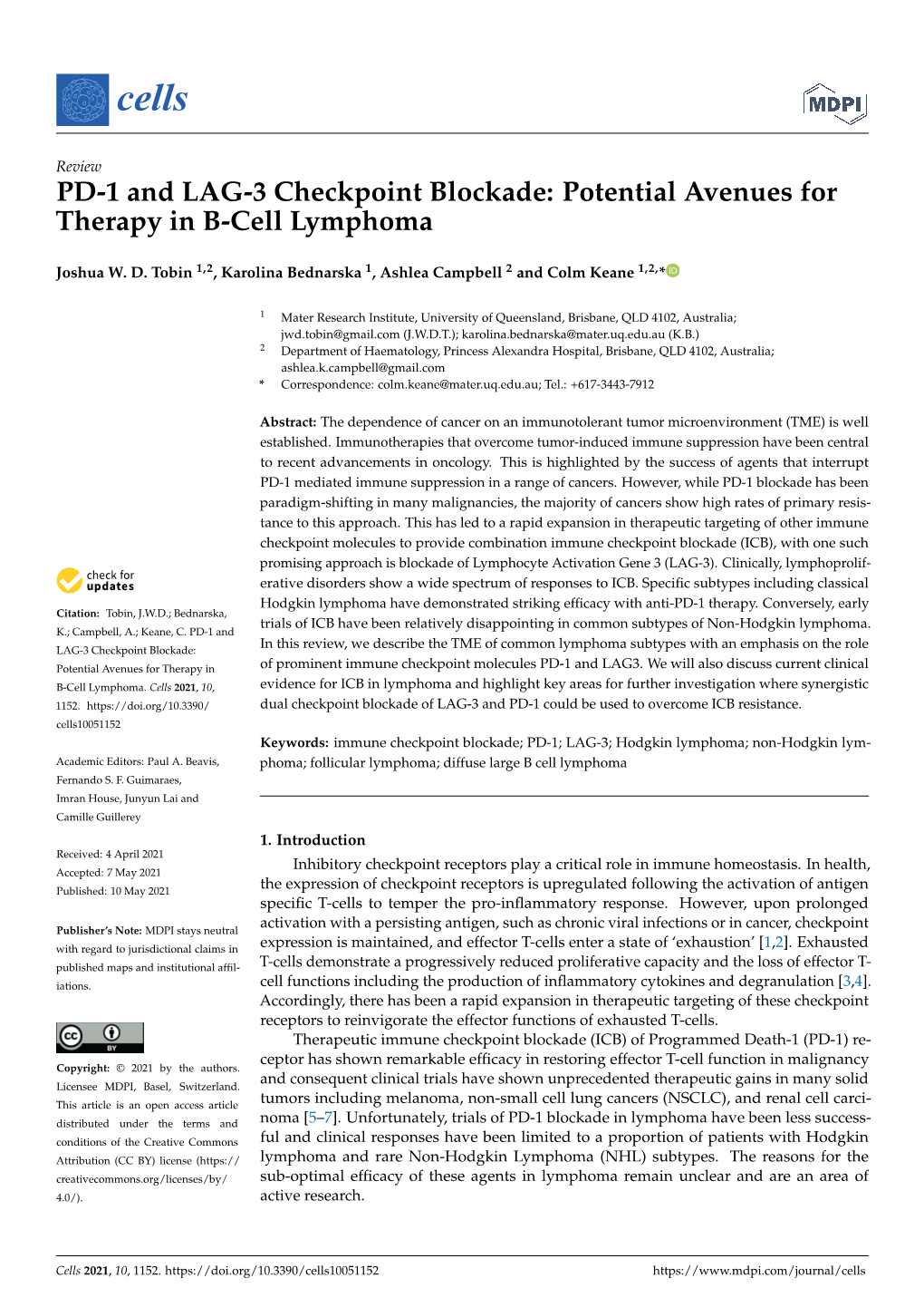 PD-1 and LAG-3 Checkpoint Blockade: Potential Avenues for Therapy in B-Cell Lymphoma