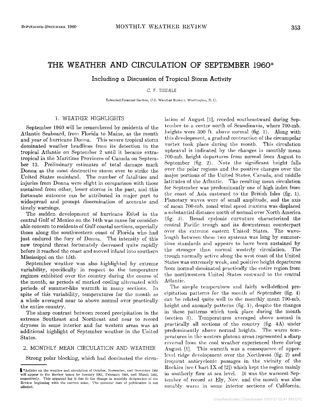 The Weather and Circulation of September 1960*