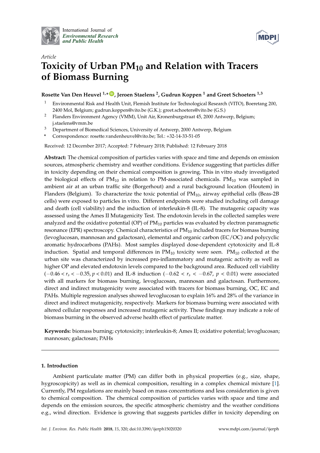 Toxicity of Urban PM10 and Relation with Tracers of Biomass Burning