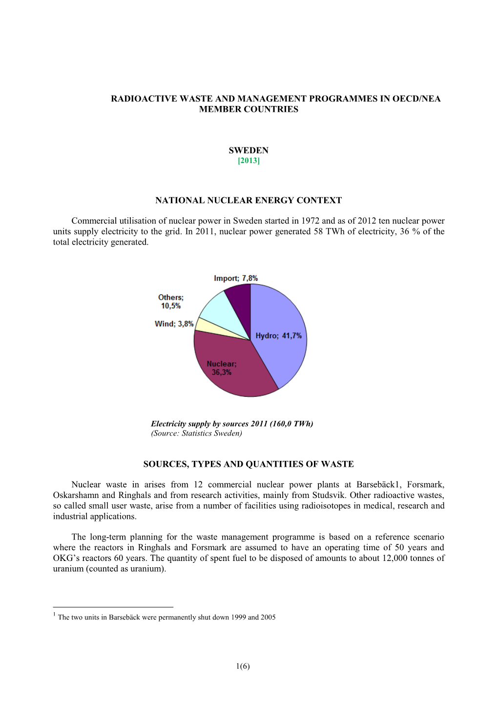 Radioactive Waste and Management Programmes in Oecd/Nea Member Countries