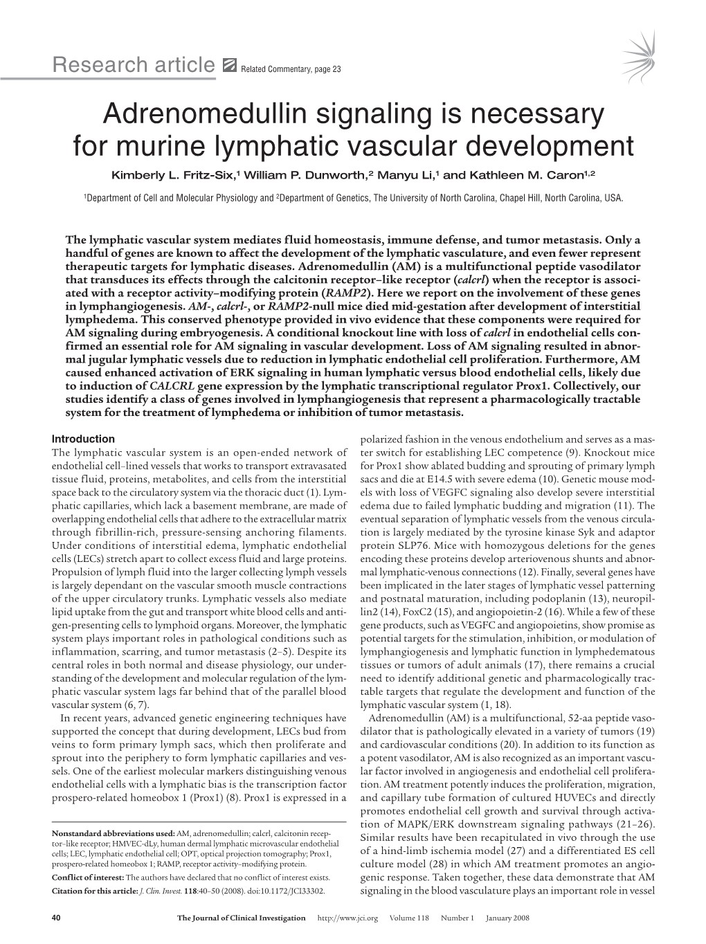 Adrenomedullin Signaling Is Necessary for Murine Lymphatic Vascular Development Kimberly L