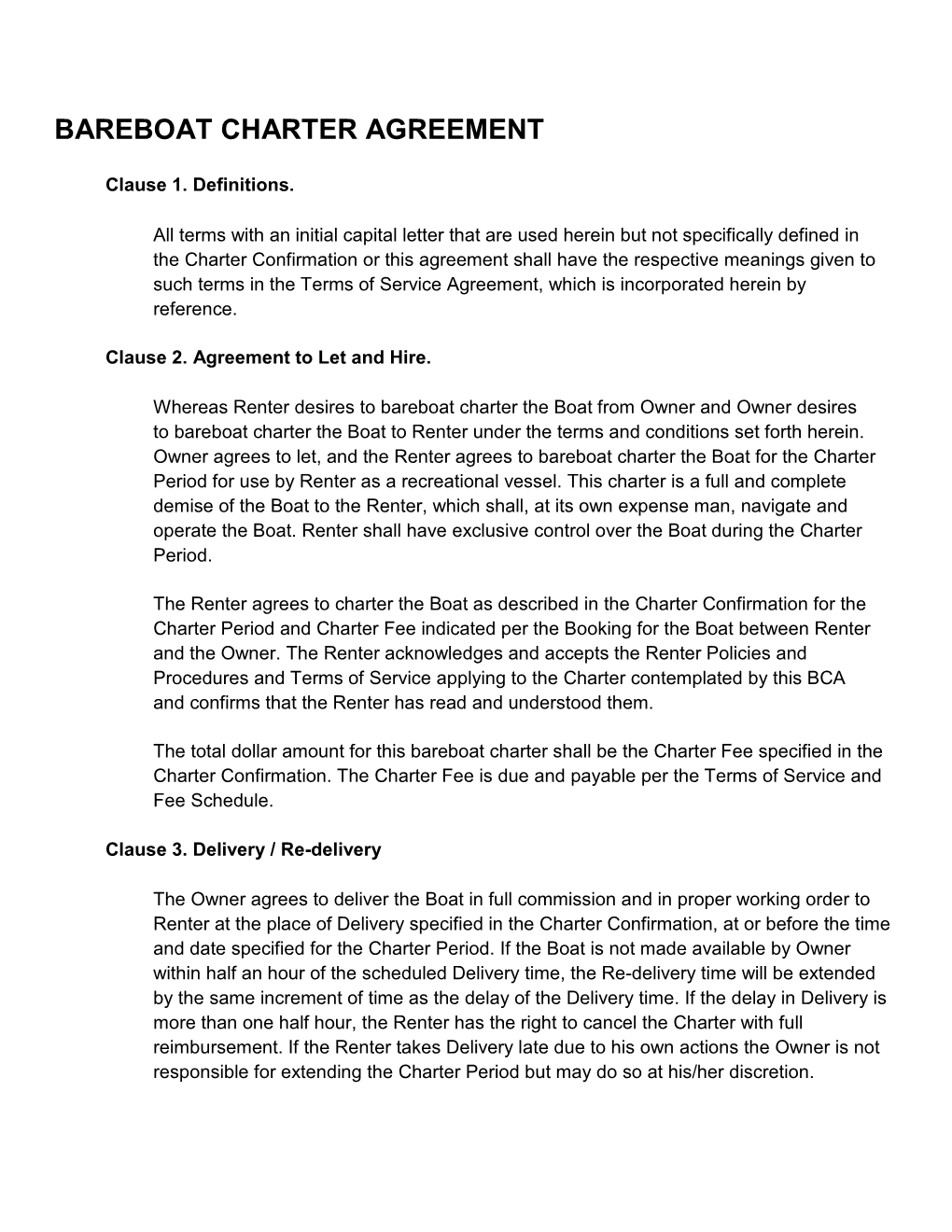 Bareboat Charter Agreement