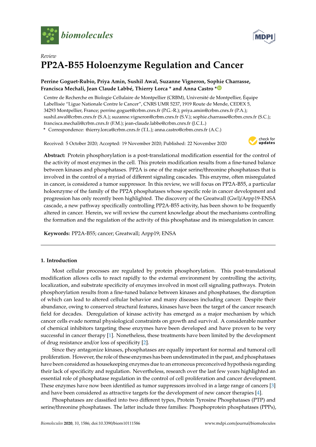 PP2A-B55 Holoenzyme Regulation and Cancer