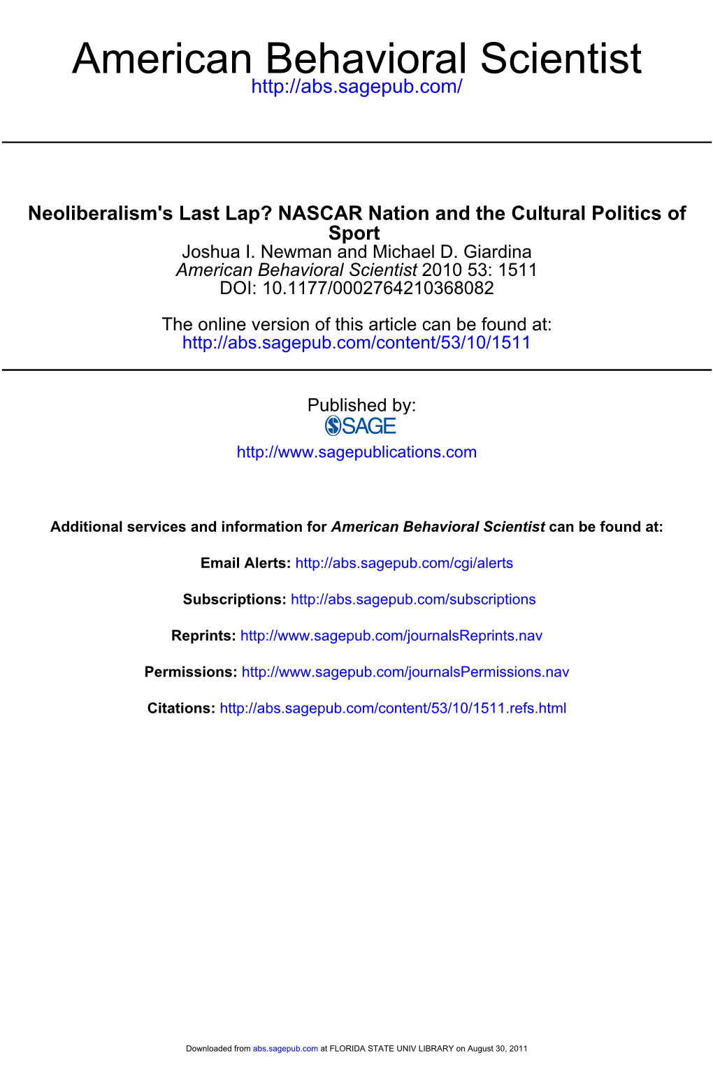 NASCAR Nation and the Cultural Politics of Sport Joshua I