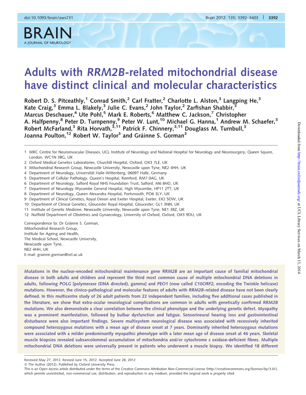 Adults with RRM2B-Related Mitochondrial Disease Have Distinct Clinical and Molecular Characteristics