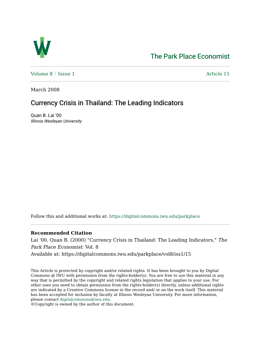 Currency Crisis in Thailand: the Leading Indicators