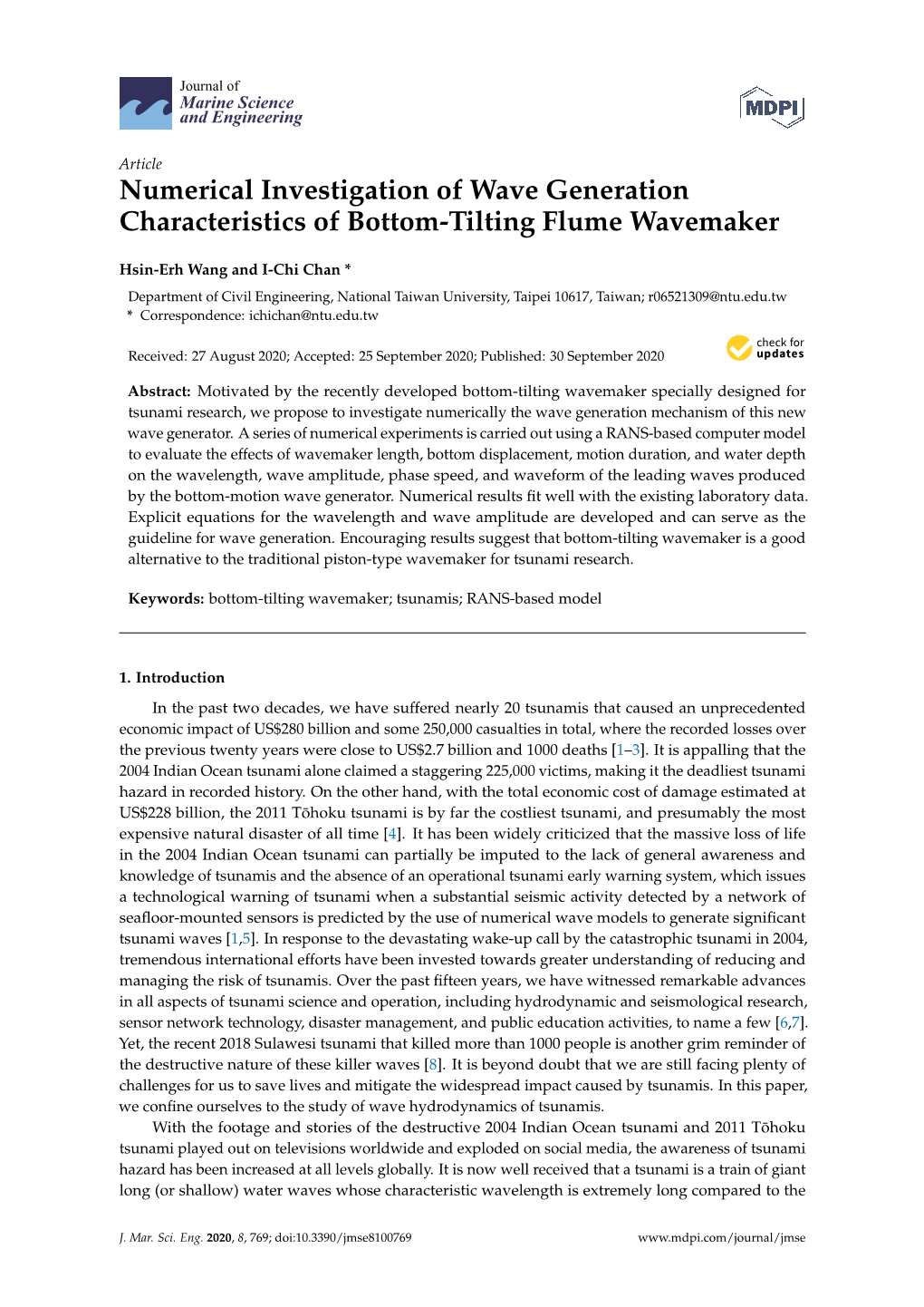 Numerical Investigation of Wave Generation Characteristics of Bottom-Tilting Flume Wavemaker