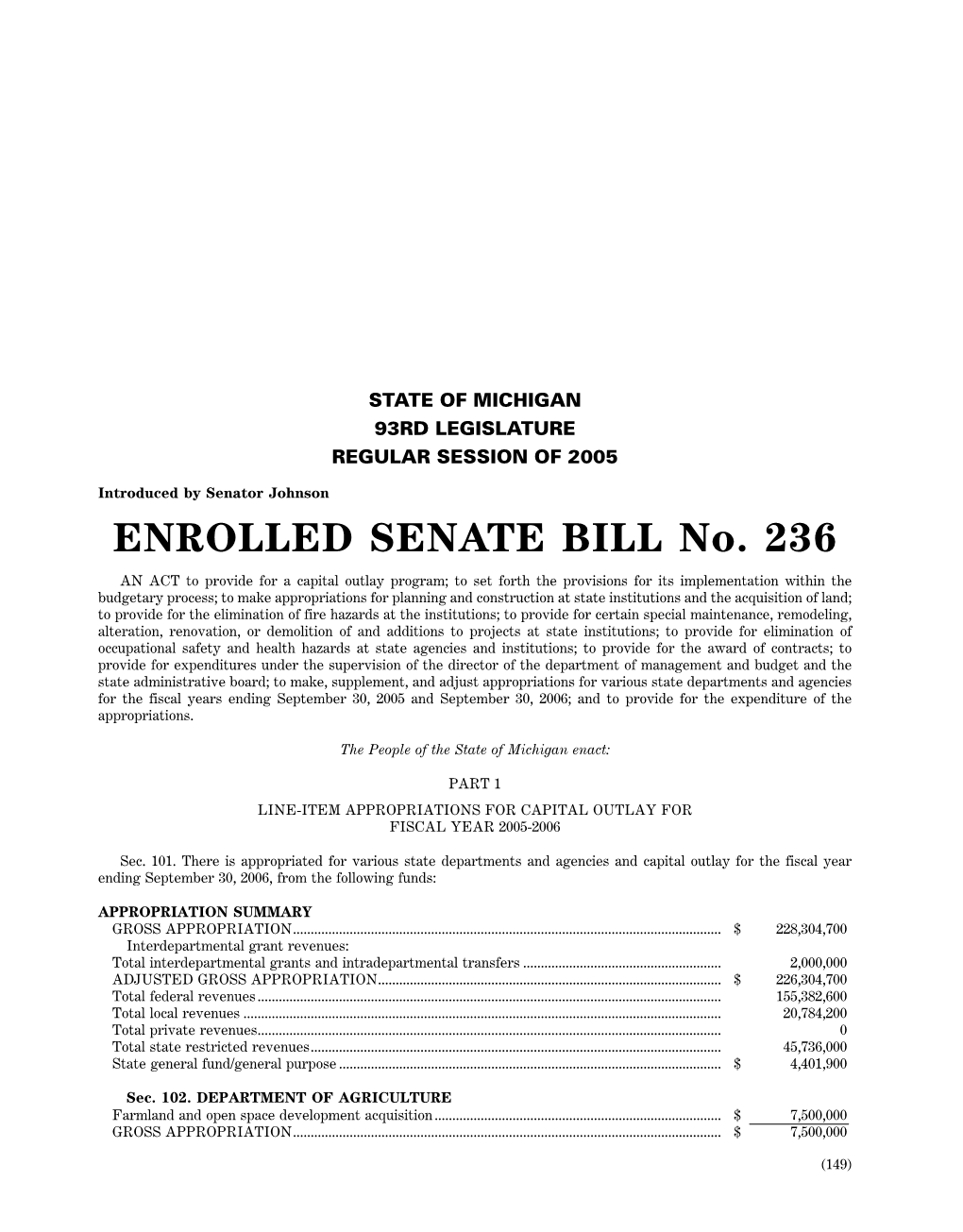 ENROLLED SENATE BILL No. 236