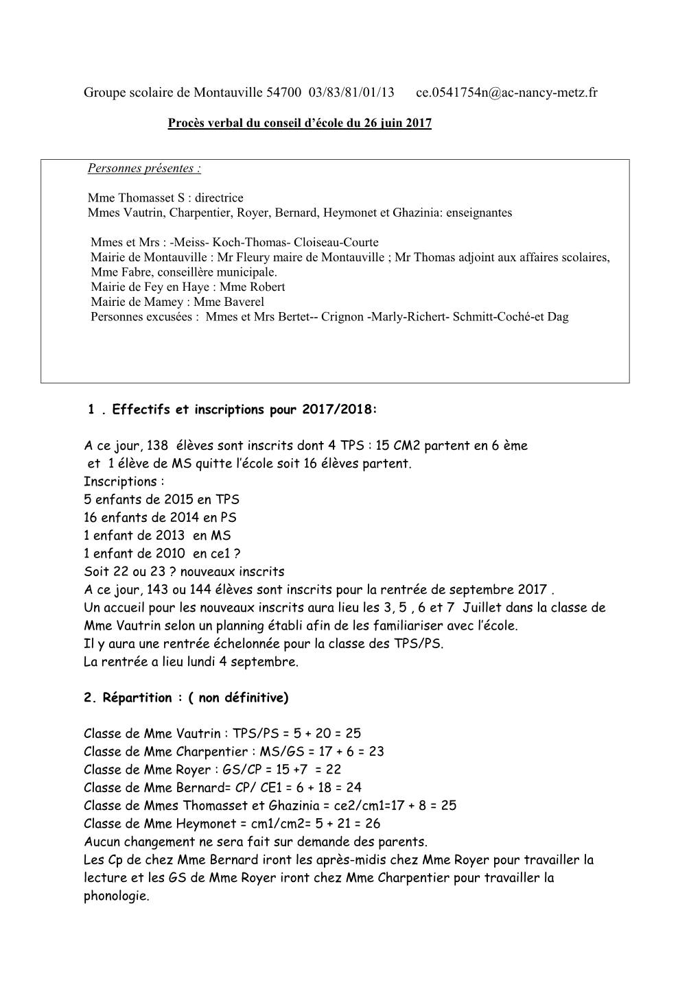 Groupe Scolaire De Montauville 54700 03/83/81/01/13 Ce.0541754N@Ac-Nancy-Metz.Fr