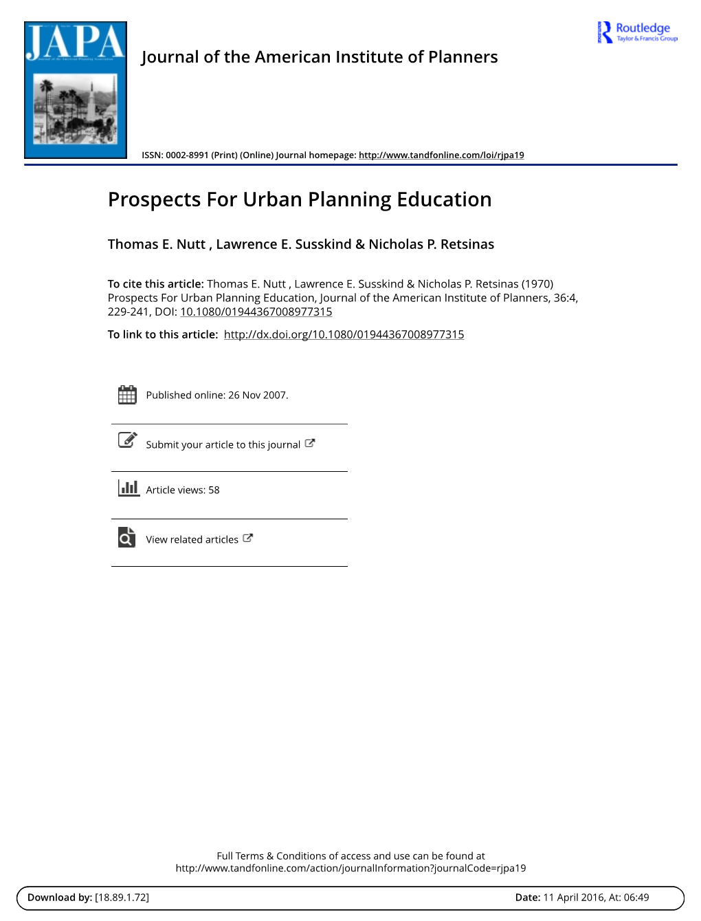 Prospects for Urban Planning Education