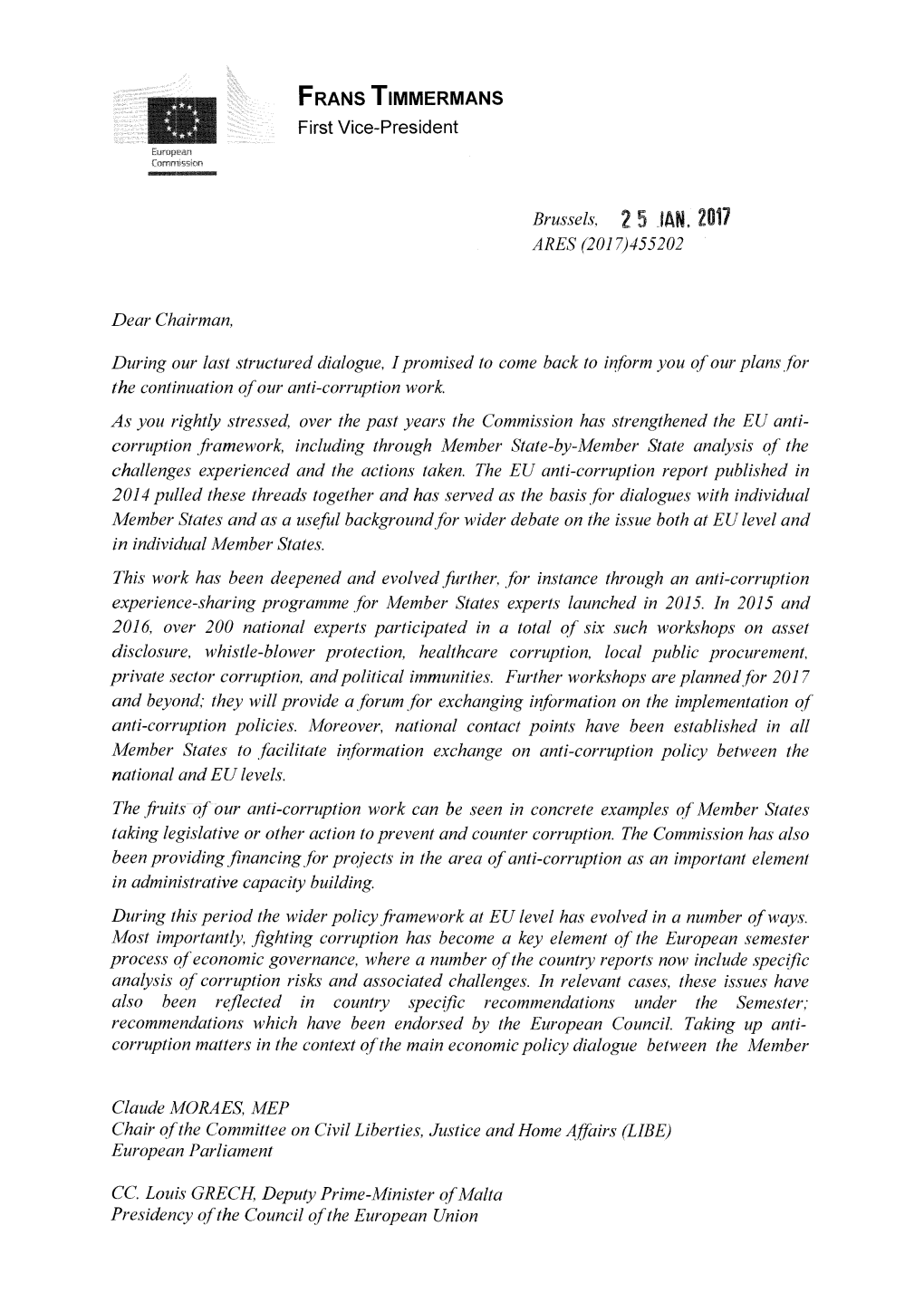 Letter to the European Parliament