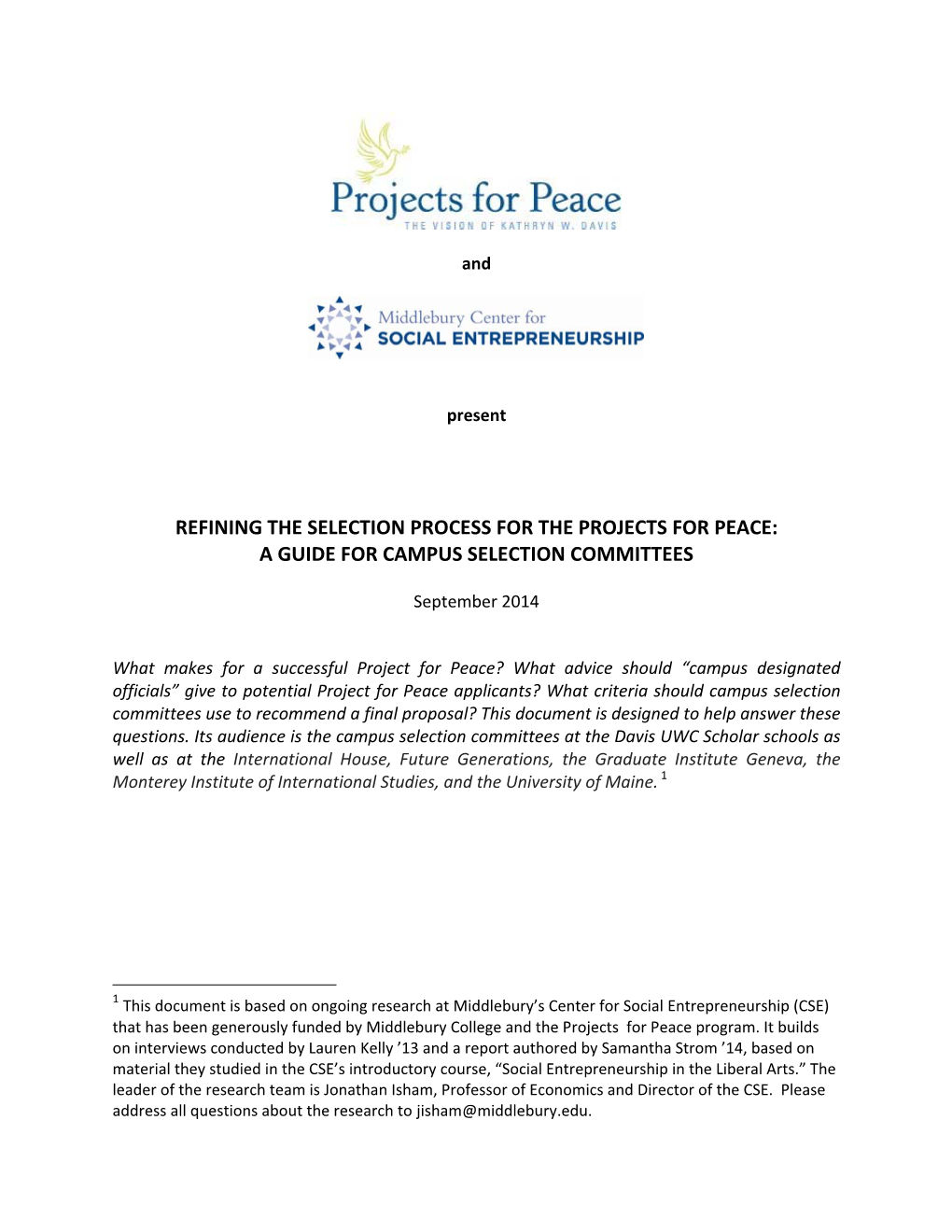 Projects for Peace Research Report