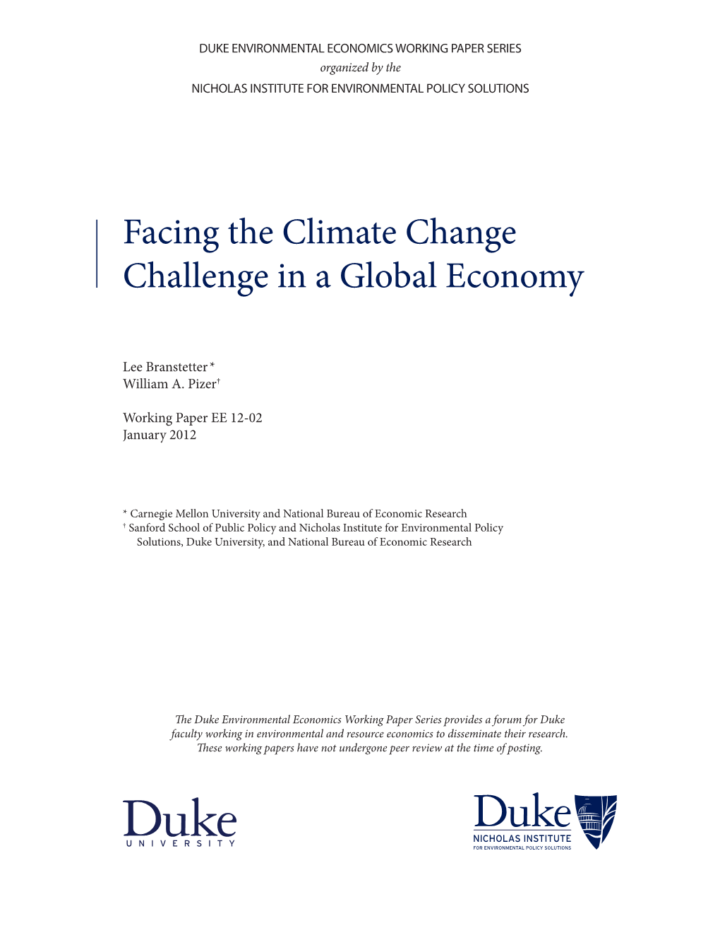 Facing the Climate Change Challenge in a Global Economy