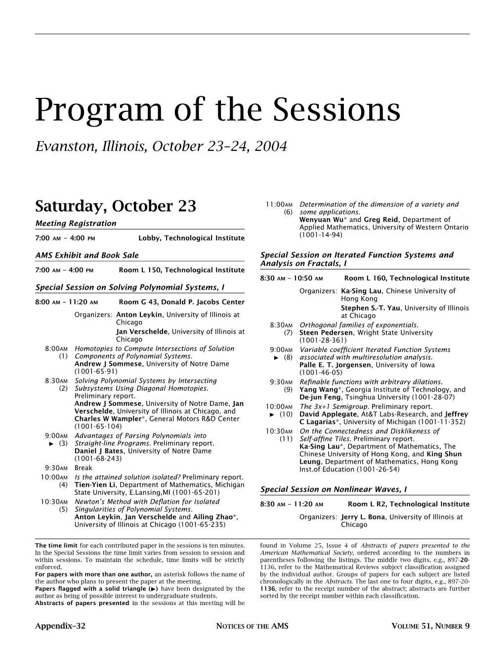 Program of the Sessions, Evanston, Volume 51, Number 9