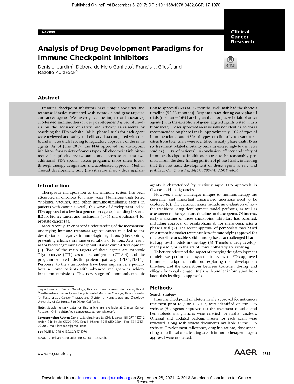 Analysis of Drug Development Paradigms for Immune Checkpoint Inhibitors Denis L