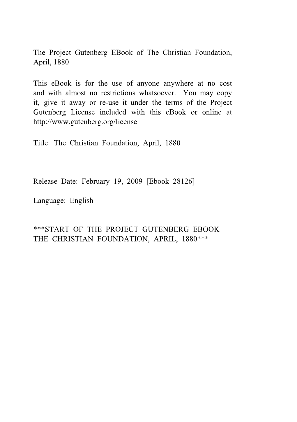 The Christian Foundation, April, 1880