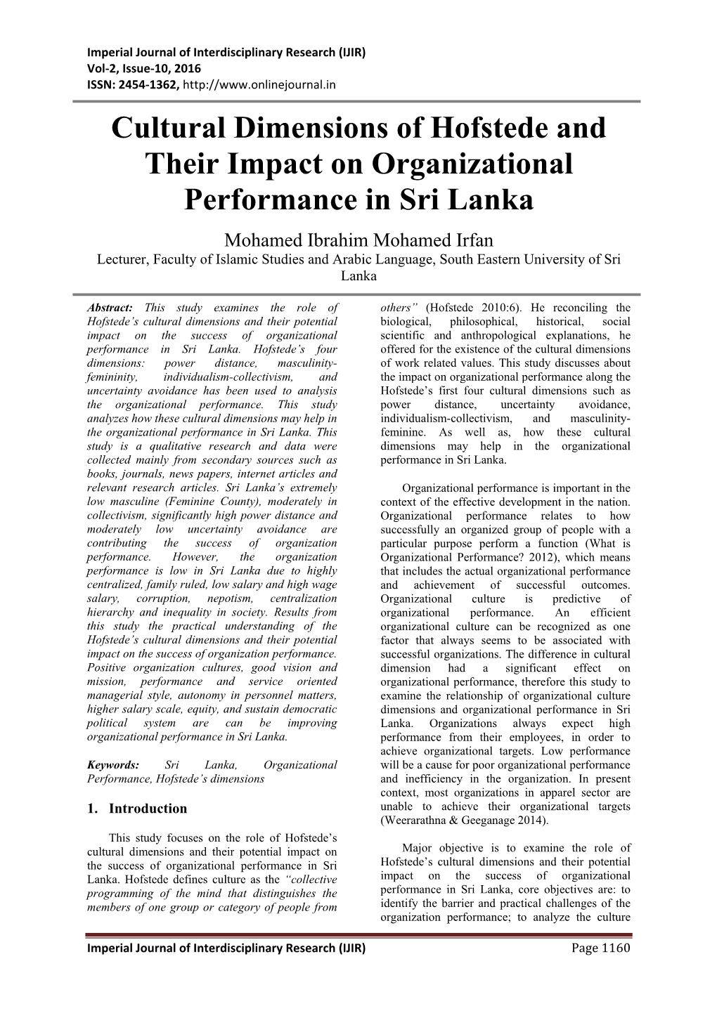 Cultural Dimensions of Hofstede and Their Impact on Organizational