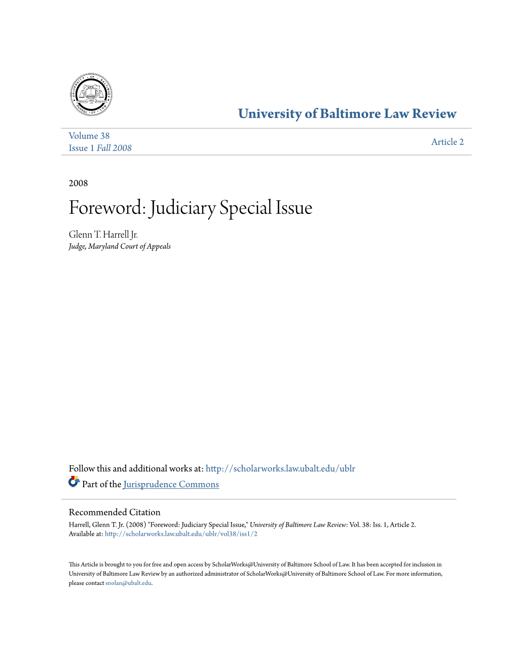 Foreword: Judiciary Special Issue Glenn T