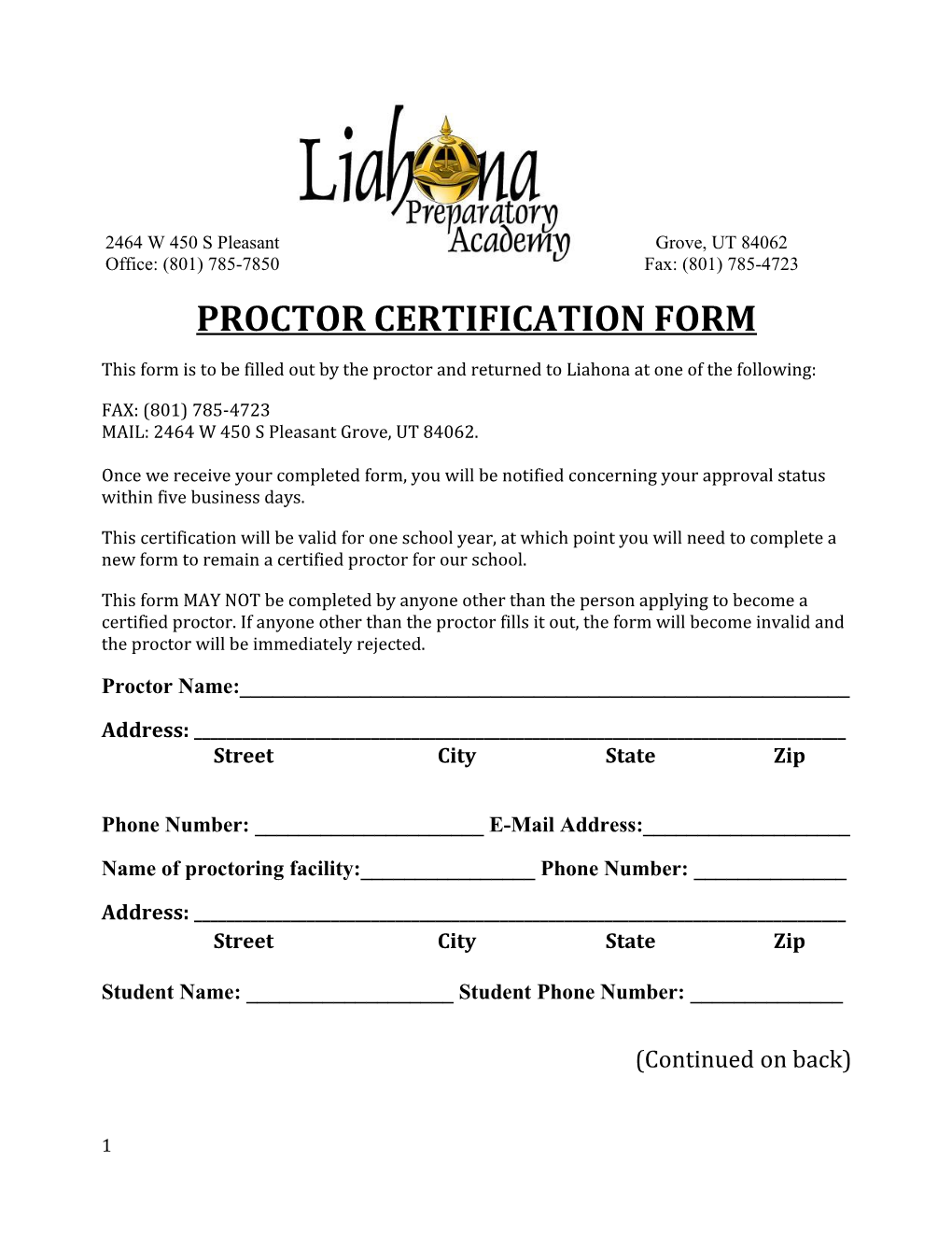 Proctor Certification Form