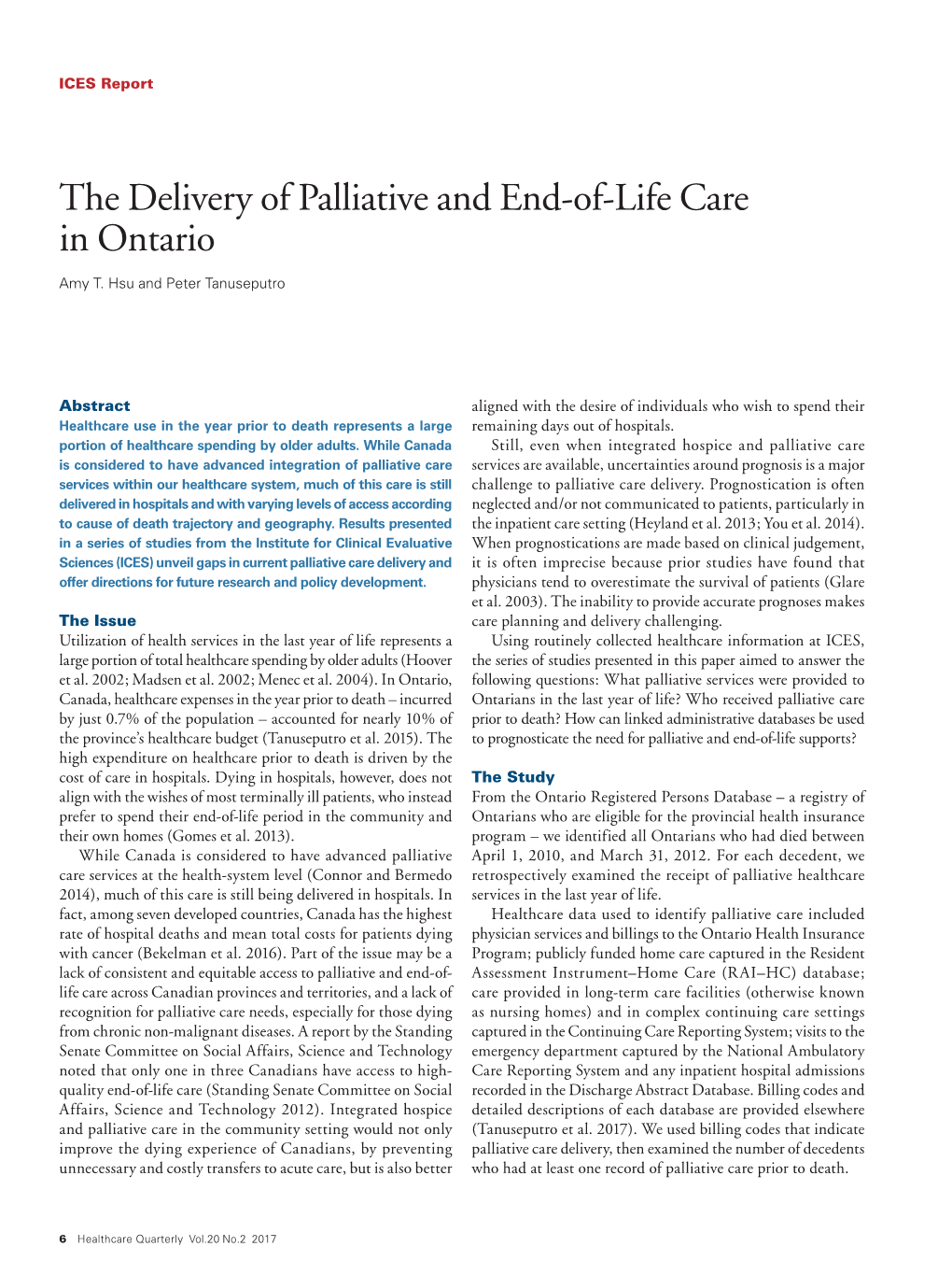 The Delivery of Palliative and End-Of-Life Care in Ontario