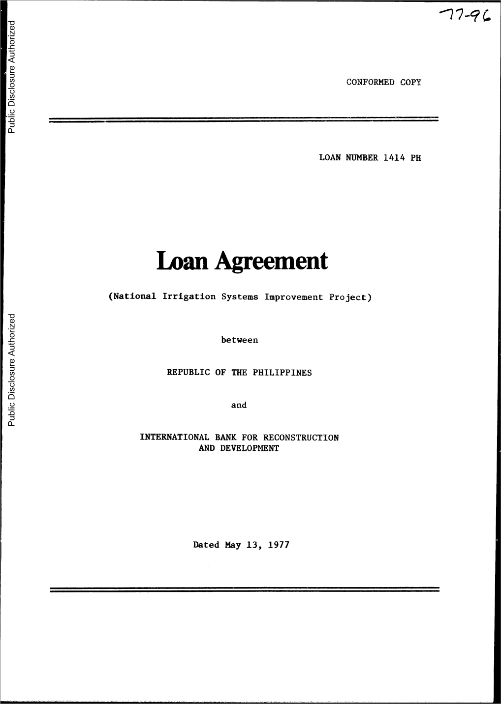 Loan Agreement Public Disclosure Authorized (National Irrigation Systems Improvement Project)